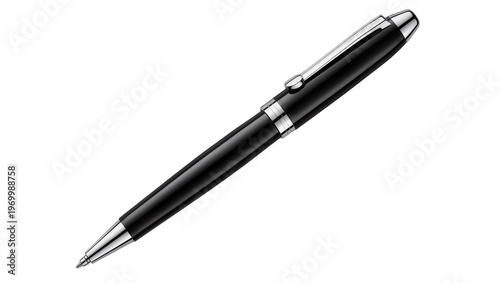 Schilderij op canvas Sleek black ballpoint pen silver accents angled view, polished surface