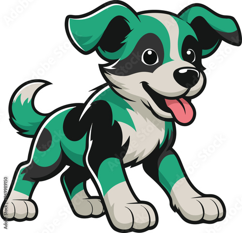 playful cartoon puppy wagging tail vector illustration