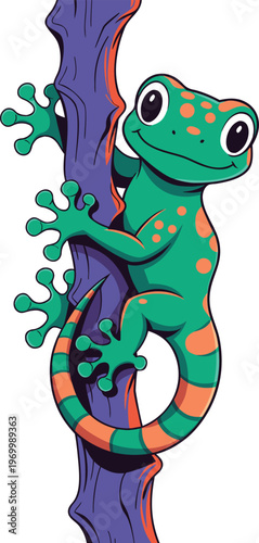cartoon tree frog hanging on branch vector illustration