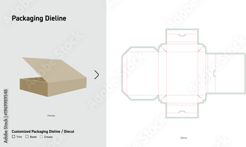 Hinged Lid Flip Top Box Packaging Dieline Tuck Carton Die Cut Template