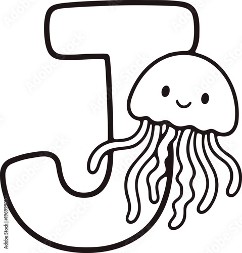 Cute Jellyfish Letter J Alphabet Character Coloring Design
