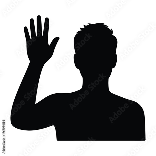 A man raising his hand in a welcoming or stopping gesture silhouette