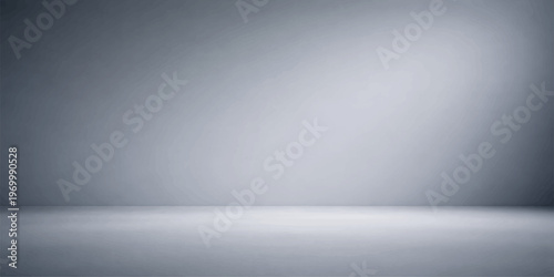 An empty white concrete wall background with a brushed silver metal texture and light reflecting off a shiny gray stainless steel surface