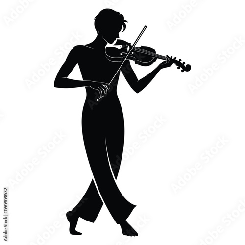 A musician plays the violin with graceful posture a striking silhouette