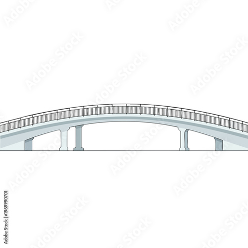 A simple concrete arch bridge with railings and supports spans horizontally