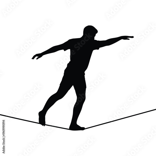 Man balancing on a tightrope arms outstretched black silhouette
