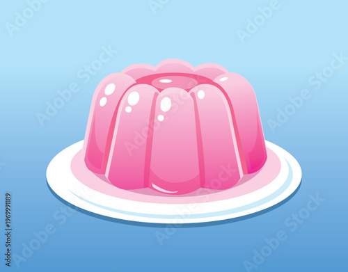 Jelly Pudding , Sweet dessert pink jelly, Vector Design