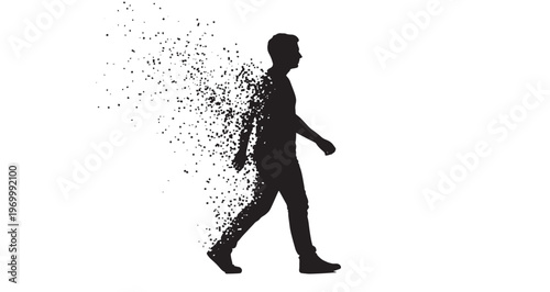 Photos Human Dissolving Into Pixels Silhouette powerful conceptual vector illustration depicting a male silhouette transforming and dissolving into numerous small square particles