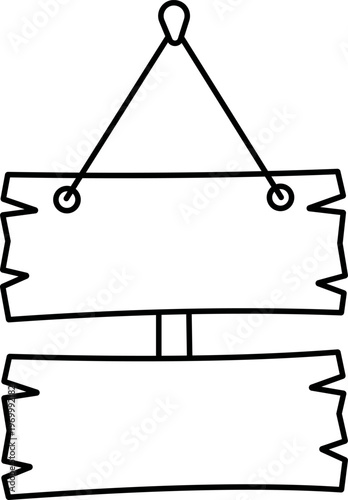 Hanging wooden signboard vector illustration blank rustic banner sign hand drawn outline isolated