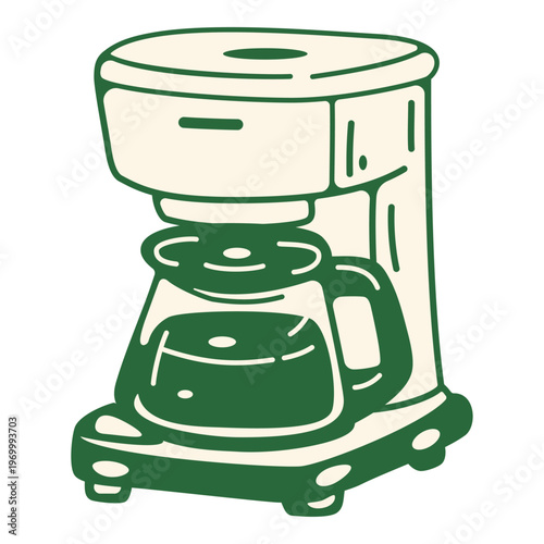 Drip coffee maker with a carafe, perfect for brewing high quality coffee. Hand-drawn illustration