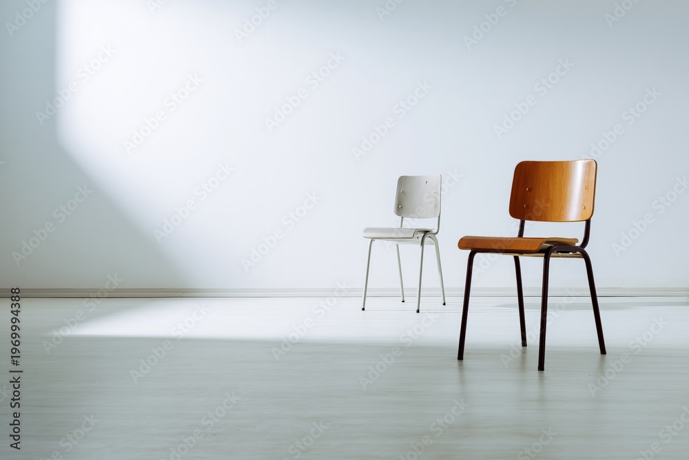 Obraz premium two chairs distance separation relationship concept minimal