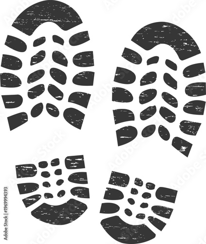 Shoe print. Trace left by the sole of a shoe on a surface. A symbol of a path, activity, and human presence.