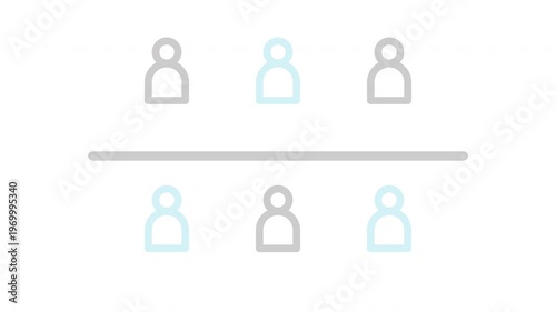 Minimalist animation showing team structure with hierarchy, depicting leadership and teamwork in a corporate environment, ideal for presentations and training materials on organizational management