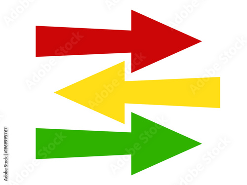 Horizontal dual long straight arrow signs. Red pointer, direction, position symbol and double arrow 