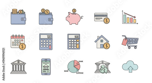 Financial icons and money symbols.