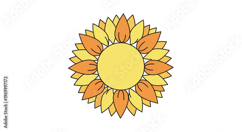 Colorful sunflower with orange petals.