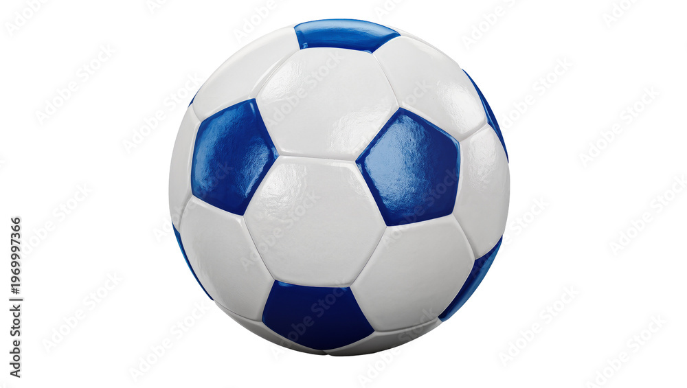 Fototapeta premium Classic blue-and-white soccer ball resting, displaying stitched leather texture
