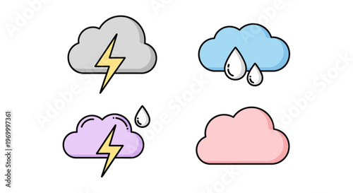 Weather clouds with rain and lightning.