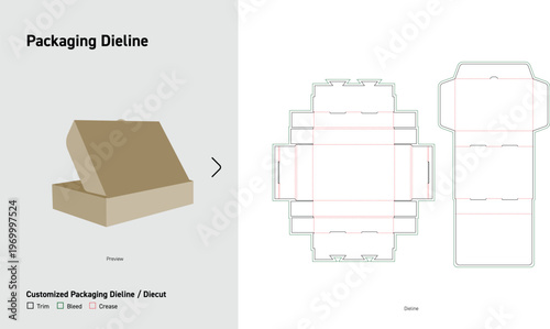 Two Piece Box with Insert Tray Packaging Dieline Lid Base Box Die Cut Template