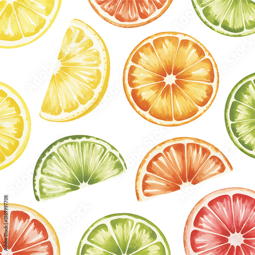 watercolor citrus fruit seamless pattern, hand painted fruit slice pattern design, minimal botanical fruit pattern template