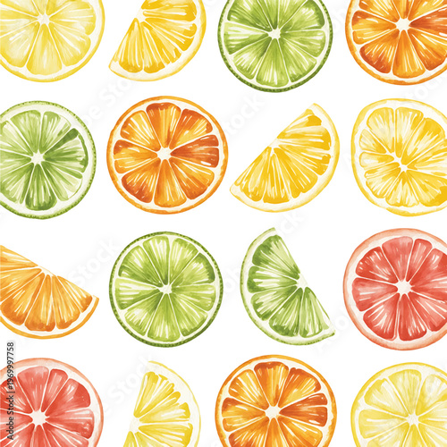 watercolor citrus fruit seamless pattern, hand painted fruit slice pattern design, minimal botanical fruit pattern template