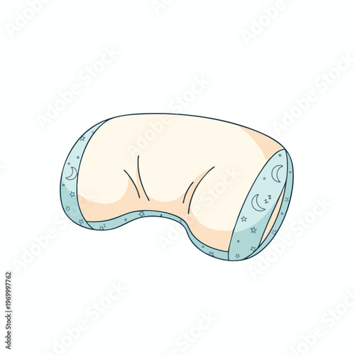 Pale yellow travel pillow with a blue, crescent moon and stars pattern