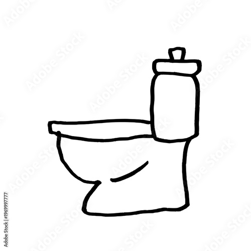 Ceramic toilet bowl drawing. Black doodle style hand drawn object. Simple isolated outline.