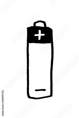 AA battery drawing. Black doodle style hand drawn object. Simple isolated outline.