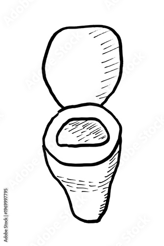 Hand-drawn toilet bowl. Black doodle style hand drawn object. Simple isolated outline.
