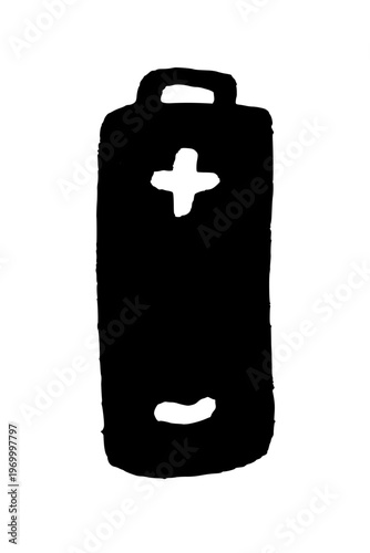 Hand-drawn AA battery. Black doodle style hand drawn object. Simple isolated outline.