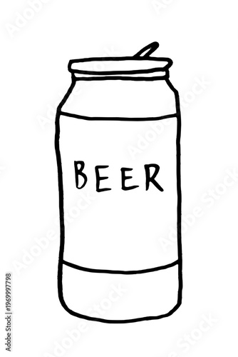 Hand-drawn beer can. Black doodle style hand drawn object. Simple isolated outline.