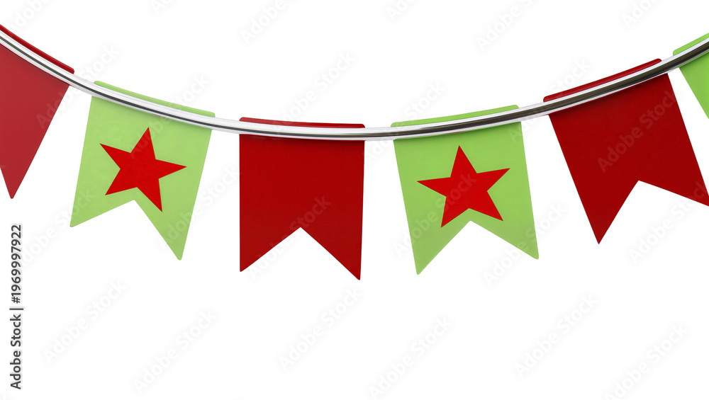Obraz premium Red green triangular bunting flags, each featuring a bright red star