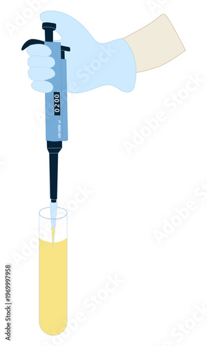 Hand Using Micropipette to Transfer Liquid Sample in Test Tube