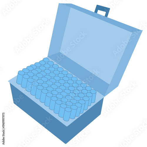 Illustration of a Full Blue Micropipette Tip Box for Laboratory Use
