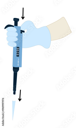 Hand Pressing Tip Ejector Button on Micropipette to Release Disposable Tip