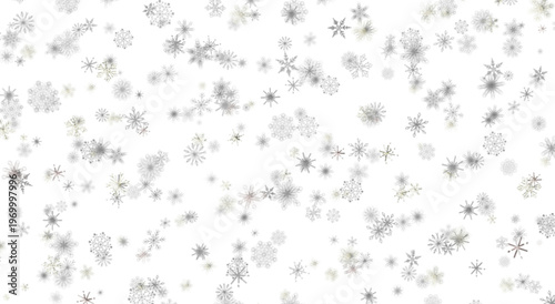 Falling snowflakes on a white background, winter design for the holidays. Perfect for Christmas or