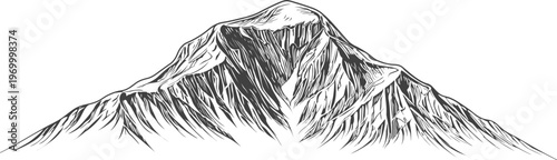 Mount Dhaulagiri Line Art Vector, Detailed Himalayan Peak Contour Illustration Nepal