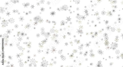 Falling snowflakes on white background. Winter wonderland, seasonal illustration for Christmas and