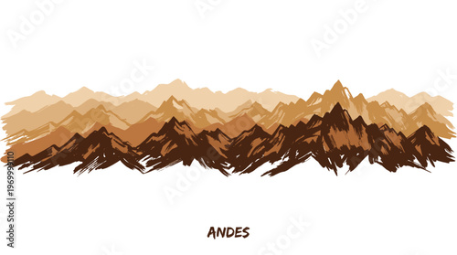 A stylized illustration of the Andes mountain range, depicted with layered, jagged peaks in shades of brown and tan.