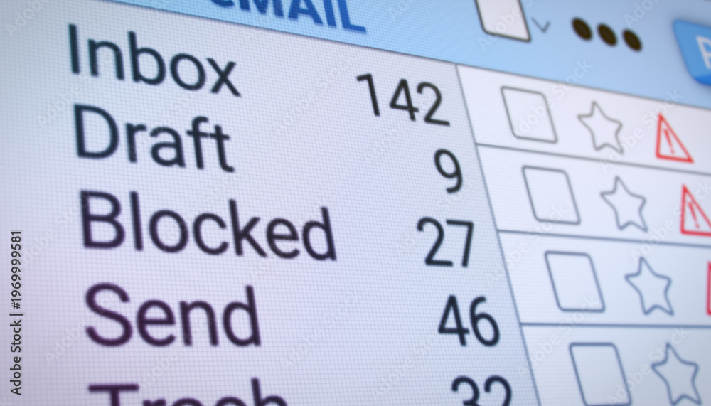 Fototapeta premium Illustration of a list in the internet browser with blocked emails - close-up.