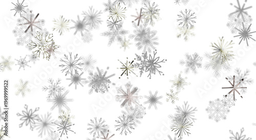 Falling snowflakes on a white background, perfect for winter and Christmas designs. Festive abstrac