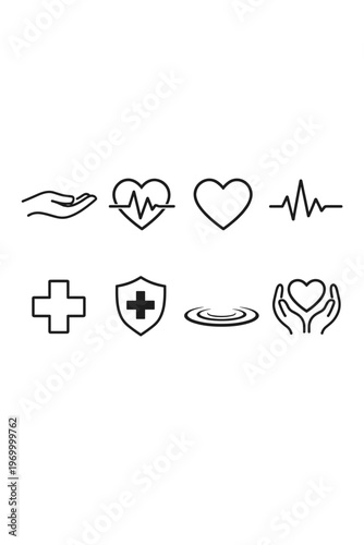 Collection Of Health And Medical Icons In Black Outline On White Background