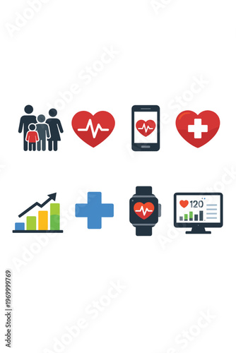 Collection Of Health And Medical Icons And Symbols In Pixel Art Style