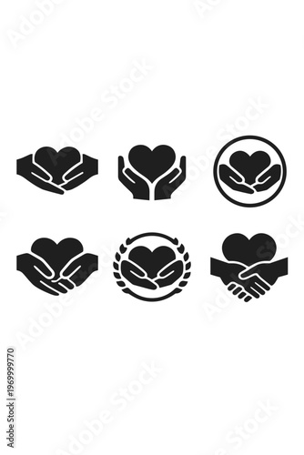 Collection Of Hands Holding Heart Icons In Black And White Simple Style