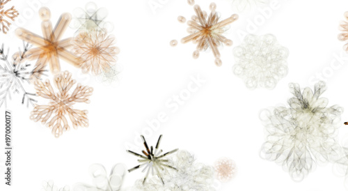 Abstract snowflake pattern on white backdrop. Perfect for seasonal designs, Christmas cards and wint