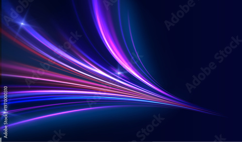 Neon spiral lines twist like a tunnel of light. Bright colors create depth and visual motion. The composition suggests fast movement through space.