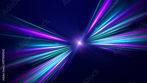 Blue and pink neon lines spiral in a dark space. Glowing edges create a sense of rapid motion. Ideal for abstract high-speed visual concepts.