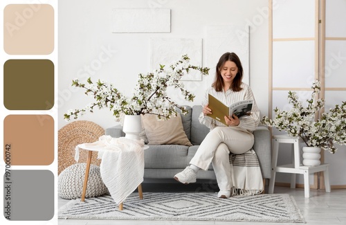 Young woman reading magazin...