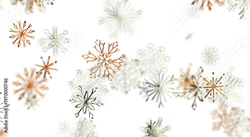 Elegant watercolor snowflakes on white. Christmas background concept. Winter season design.