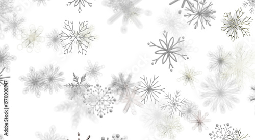 Abstract white snowflakes falling, creating a winter seasonal mood, for festive celebrations